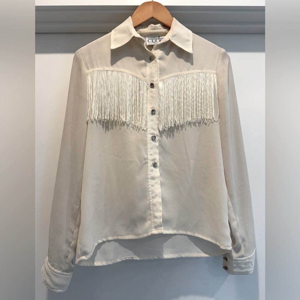 Cream Fringe Button-Up Shirt